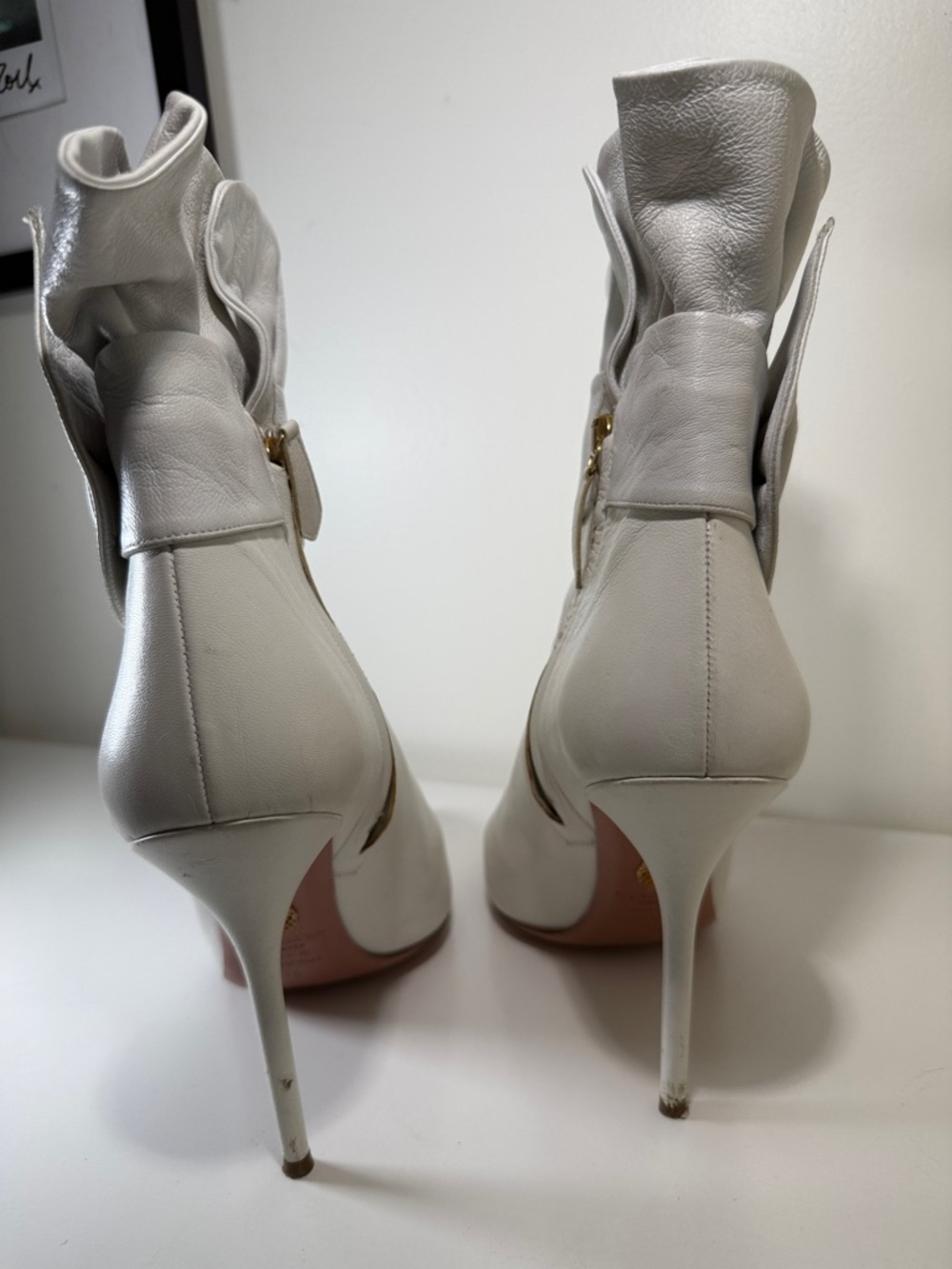 Aquazzura White Pointed-Toe Stiletto Ankle Boots with Buckle Strap, size 40 - Picture 13 of 16